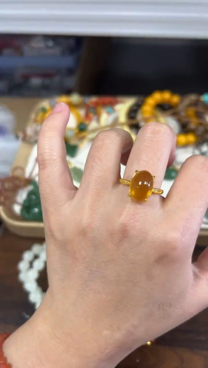 琥珀颈饰未镶嵌棕红珀紫罗兰四爪蛋面款戒指[71]