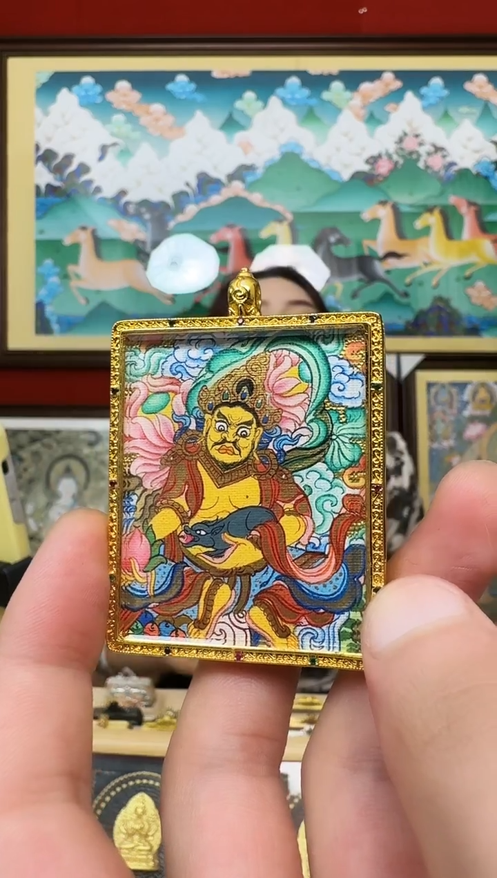 吊坠黄财神-热贡纯手绘唐卡吊坠