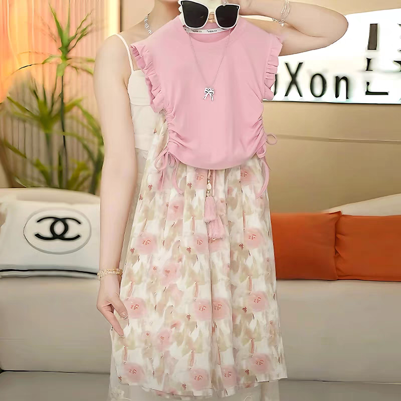 女童韩版夏季套装2025儿童新款洋气休闲小飞袖上衣花裤子两件套潮