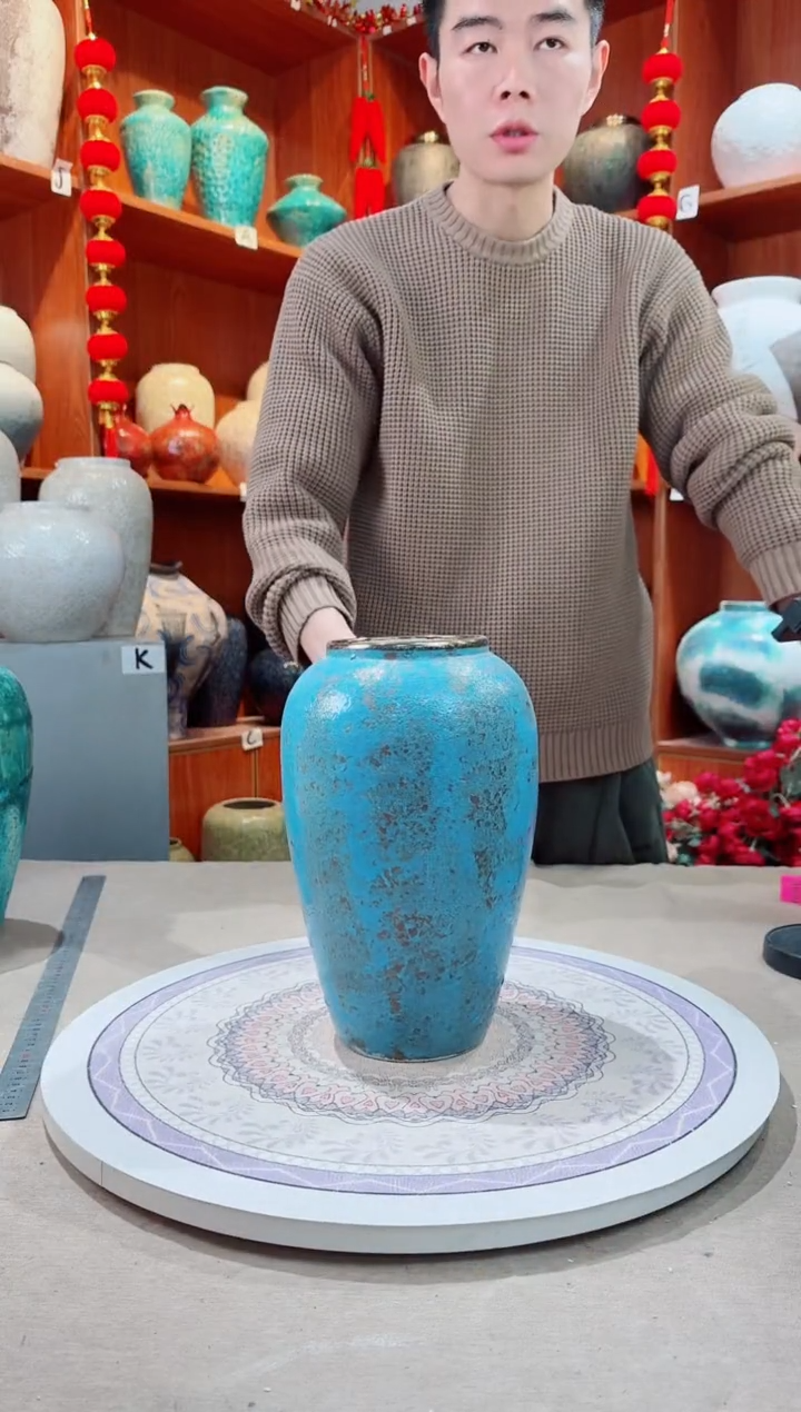 【闪购商品】瓶复古蓝 中号 精品陶瓷花瓶 无花 