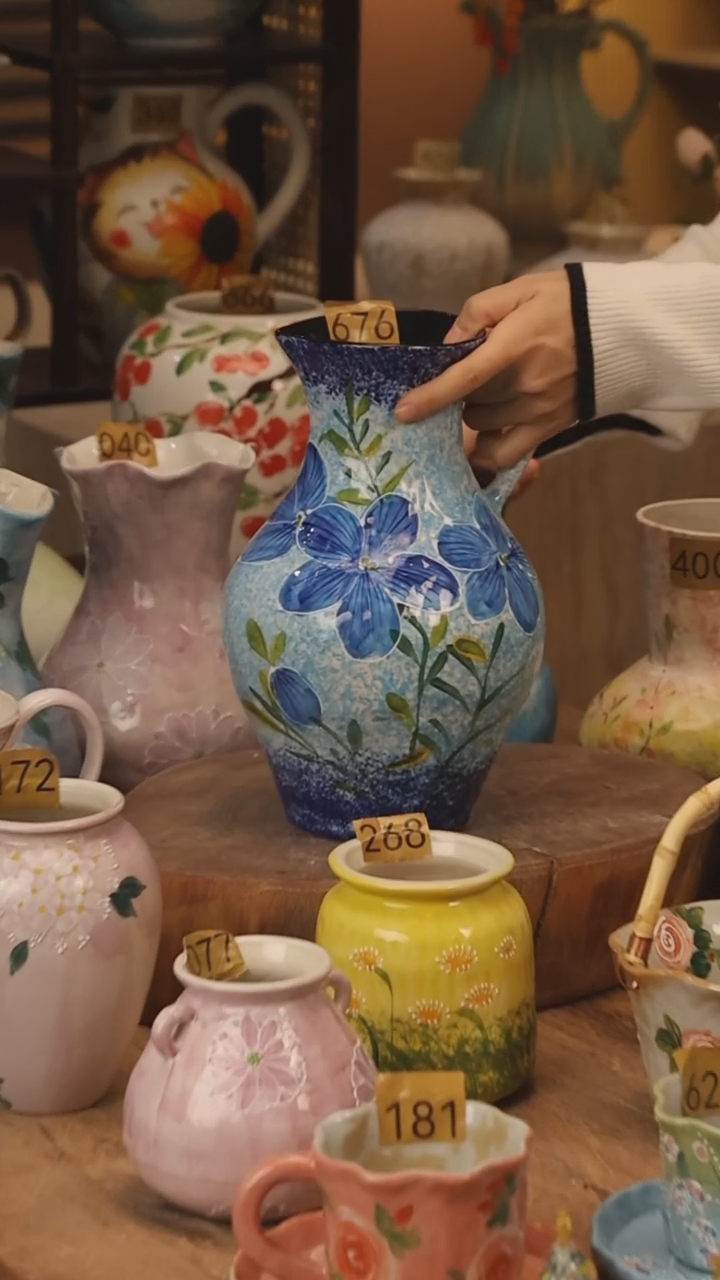 陶瓷景德镇设计师手作花器摆件侘寂风@M676@