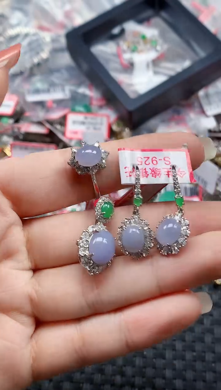 银S925镶嵌戒指翡翠天然A货缅甸翡翠