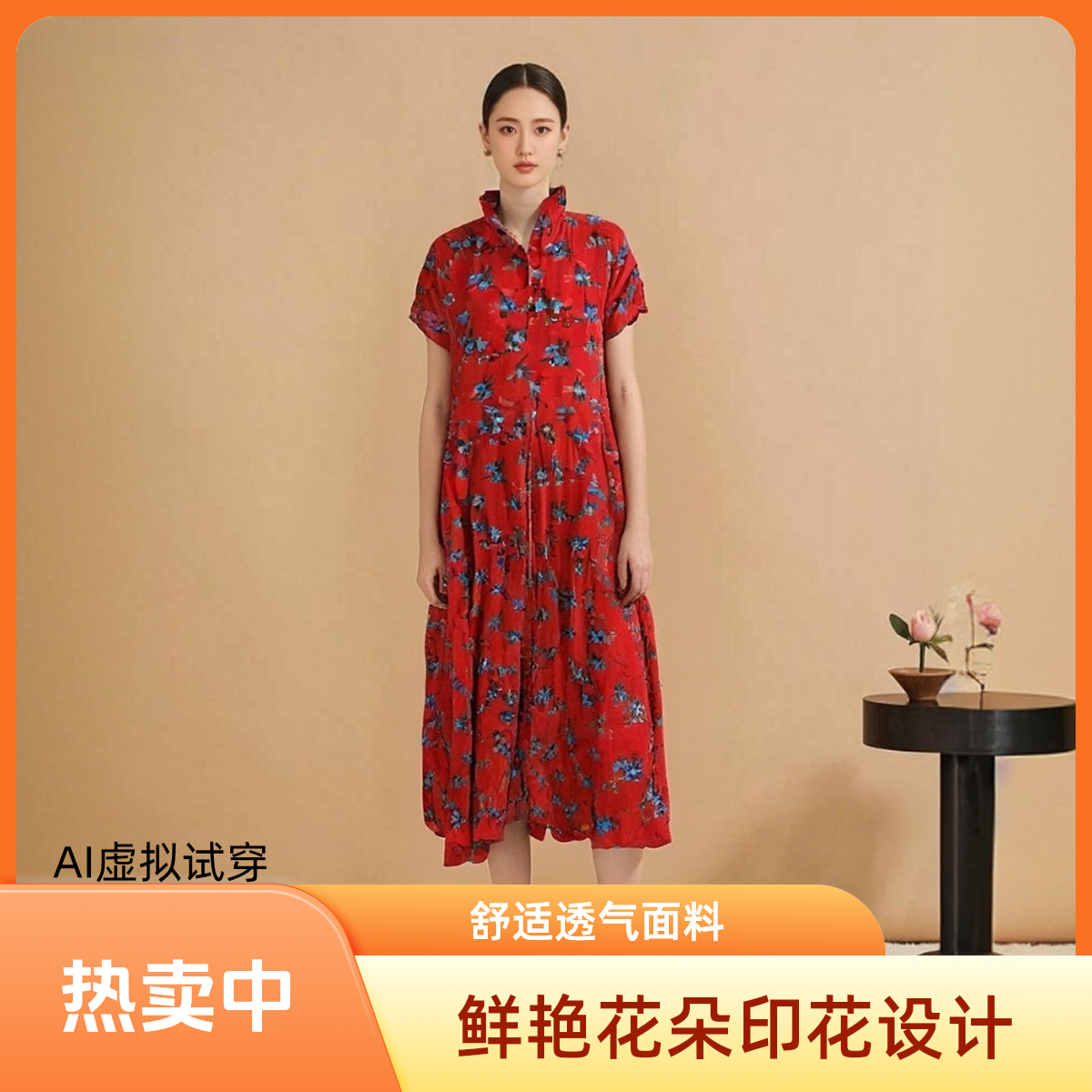 夏季印花连衣裙A修身显瘦连衣裙裙子休闲显瘦碎花