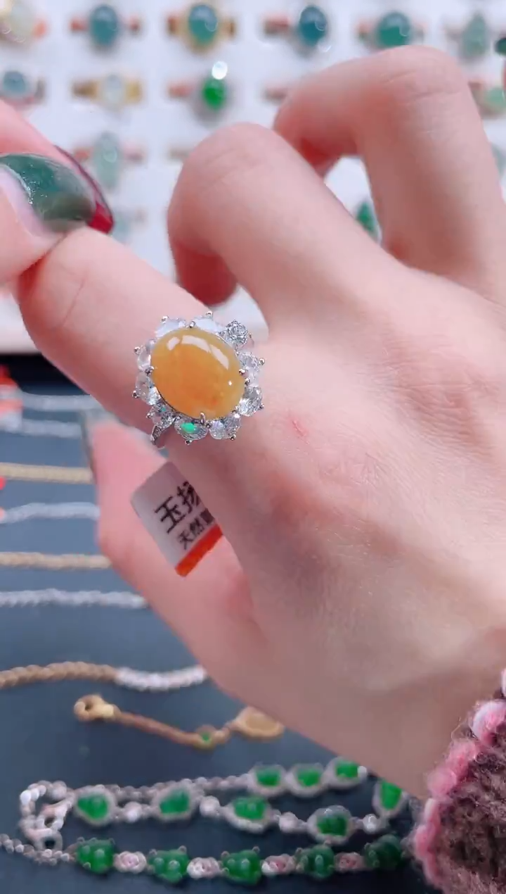银S925镶嵌戒指翡翠天然翡翠