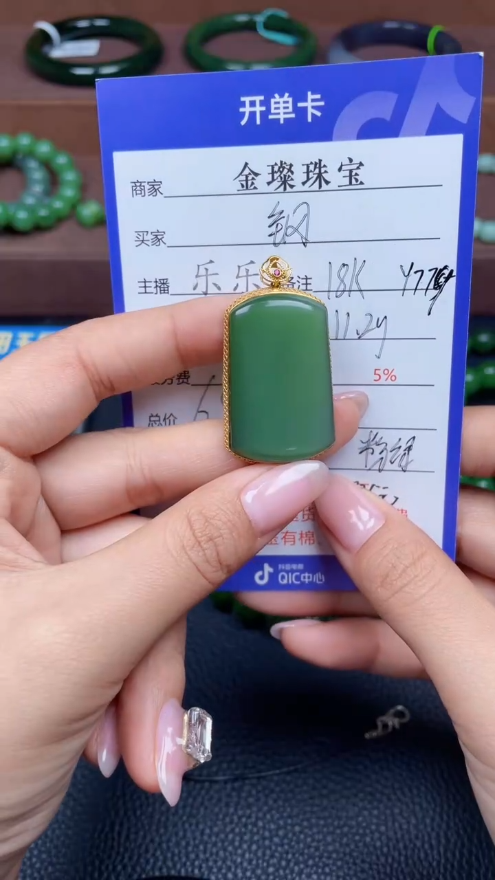 颈饰18K金镶嵌和田玉钢*家Y779