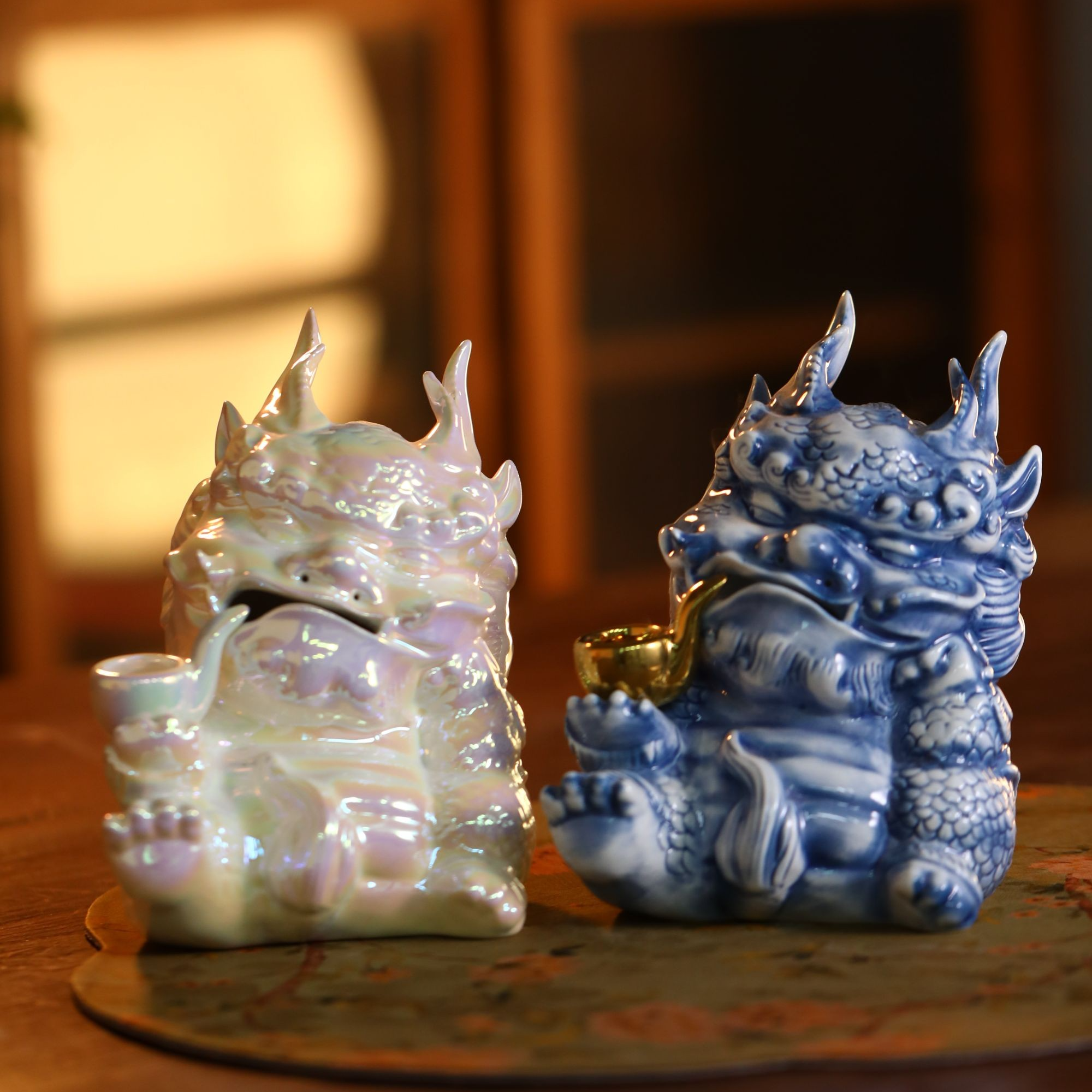 【金烟斗麒麟C-D-D手作】麒麟青花陶瓷香炉茶宠香炉国潮潮玩摆件