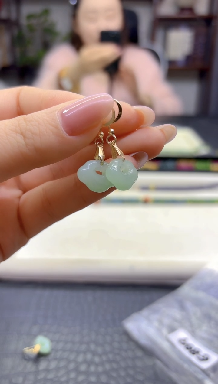 14K金镶嵌和田玉耳饰DIY款E869