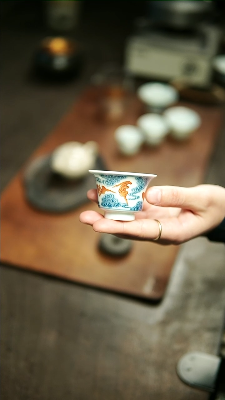 【闪购商品】玉窑斗彩马蹄五福杯