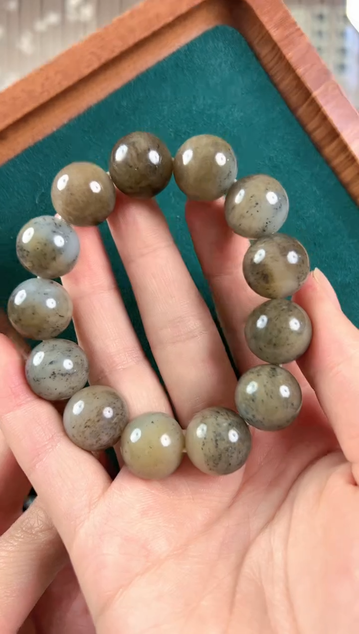 【闪购商品】和田玉手链未镶嵌新疆和田玉且末点墨青花手串16