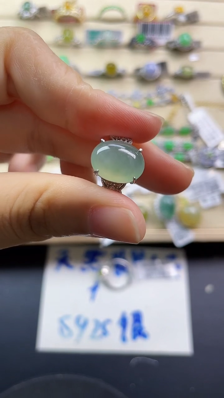 银S925镶嵌戒指翡翠翡翠 蛋面 银S925镶嵌