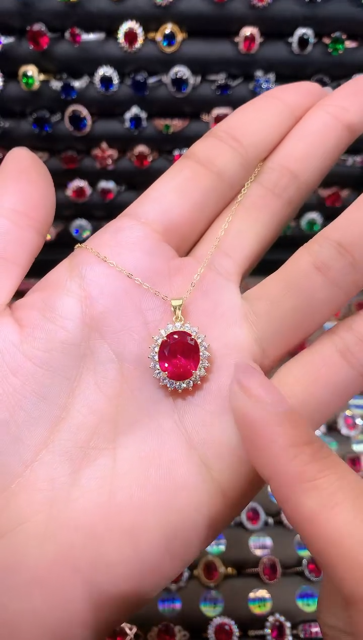 【闪购商品】红宝石吊坠(赠链)银S925镶嵌金1012