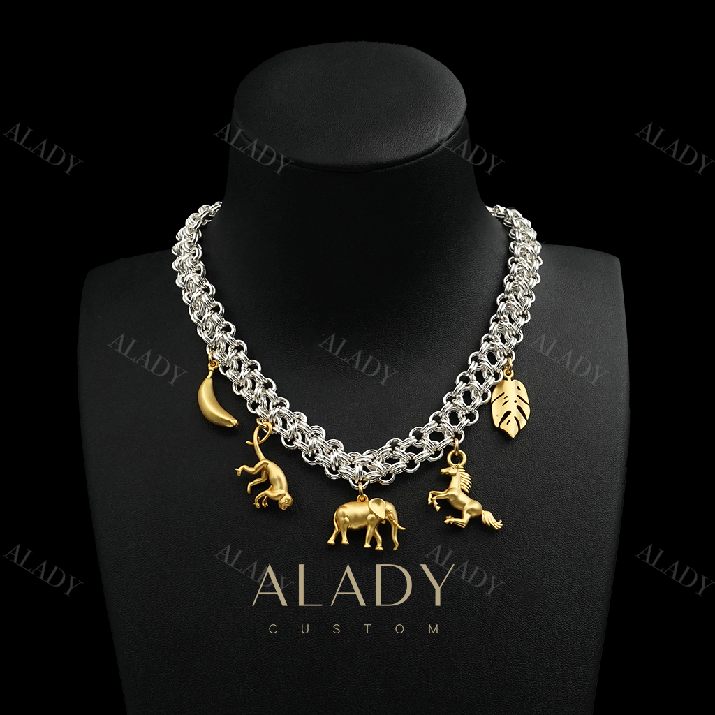 合金合成锆石项链 动物园双色重工小众气质项链