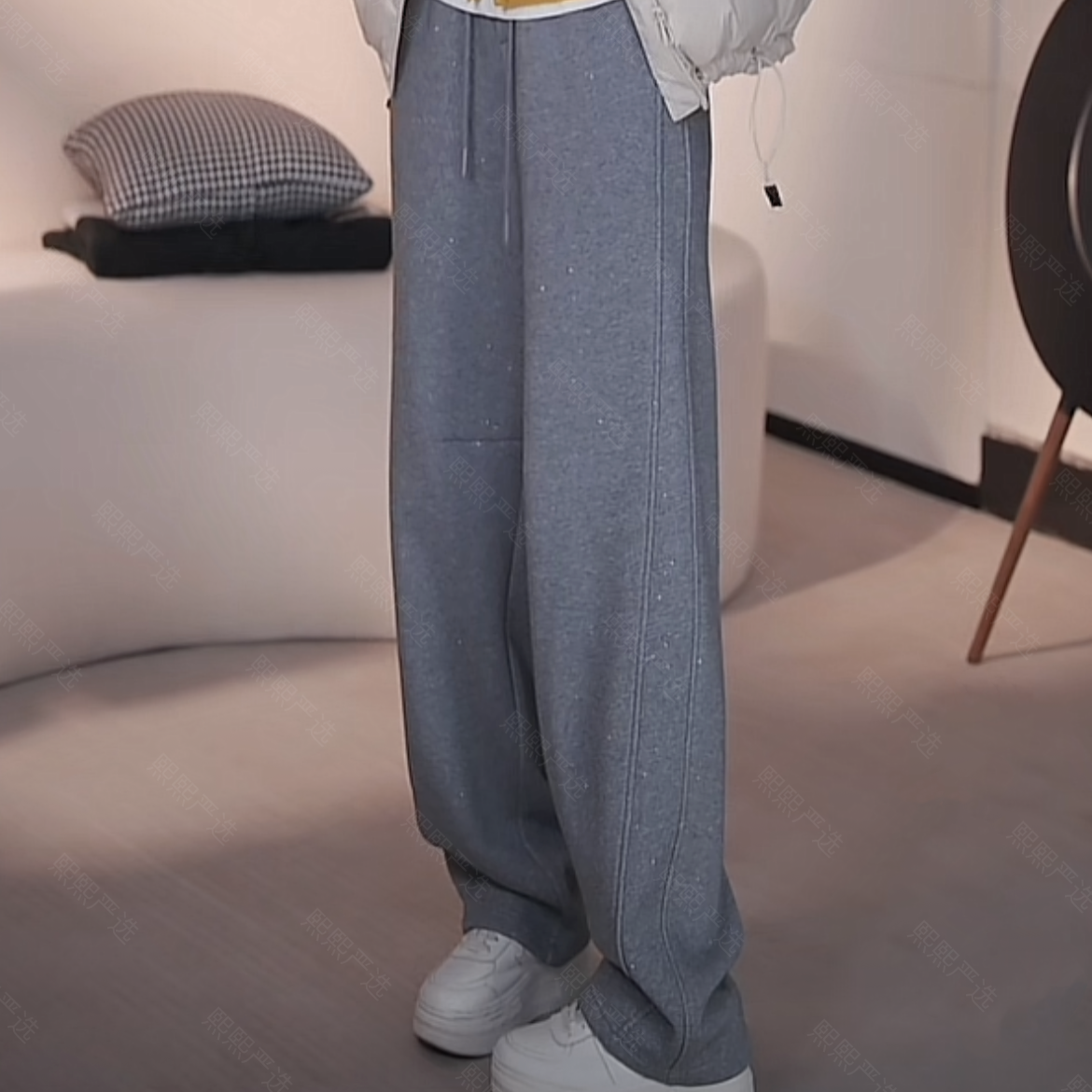 XX.YX（暖阳冬日）氛围感重工撒银工艺奥利绒松紧腰显瘦弯刀裤79625