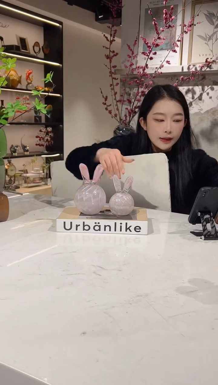 【闪购商品】琉璃粉色兔子一对