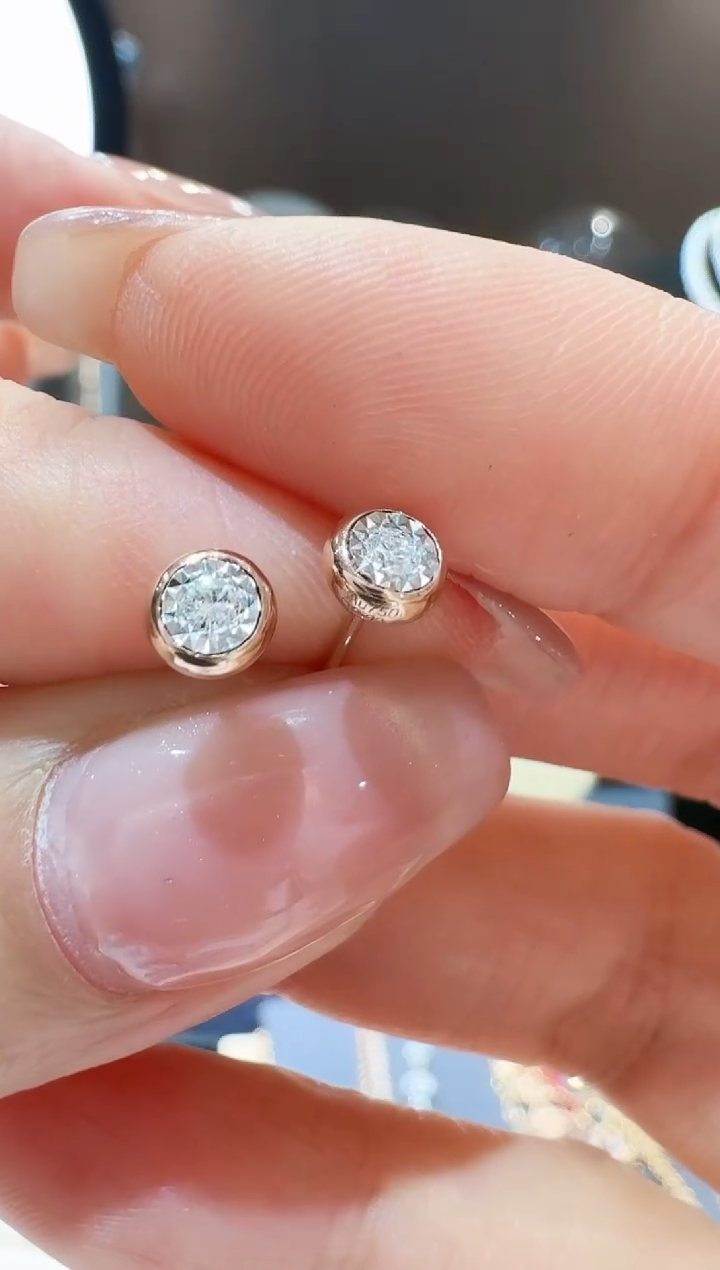 【闪购商品】钻石耳钉18K金镶嵌泡泡耳钉玫瑰金