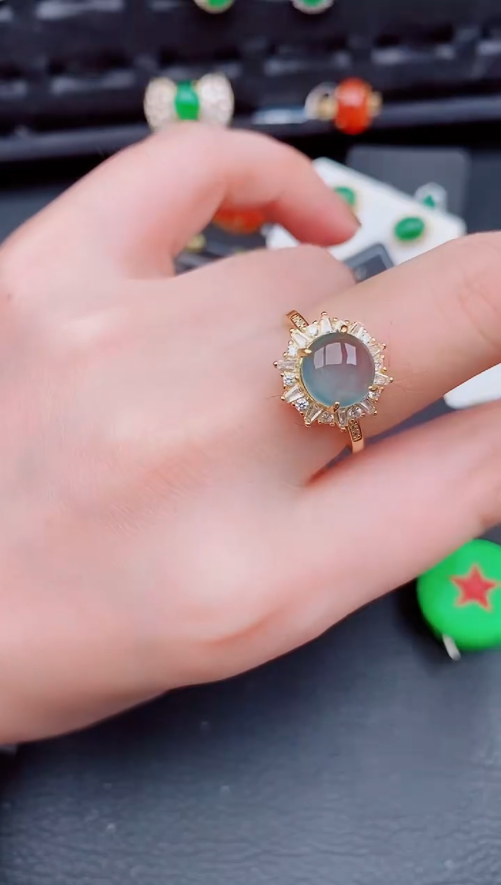 【闪购商品】翡翠戒指银S925镶嵌天然a货翡翠536