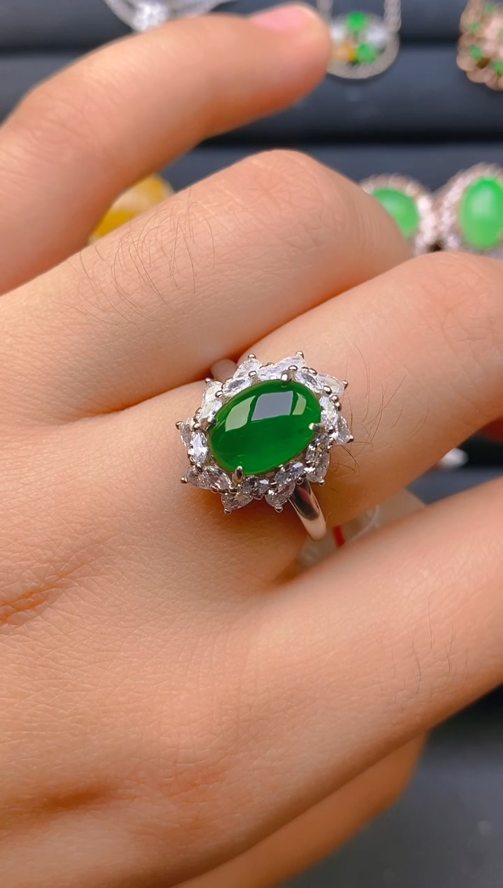 【闪购商品】翡翠戒指银S925镶嵌天然A货翡翠1