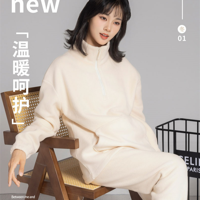 秋冬半拉链套装 女家居服套装 保暖 9002