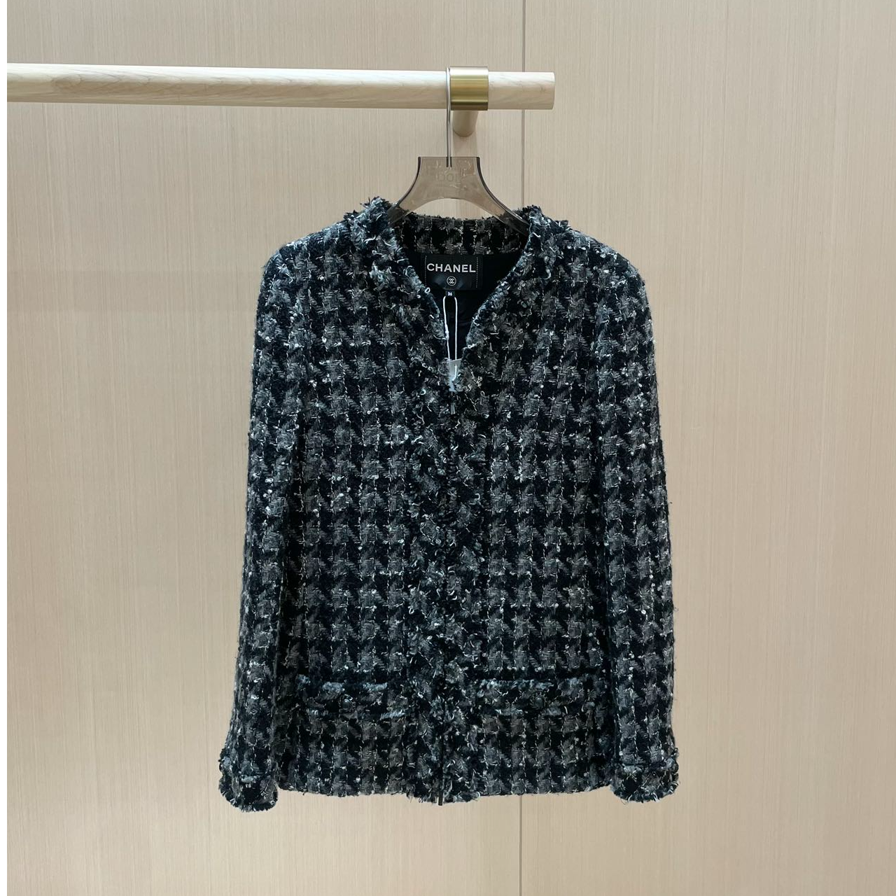 95新 Chanel/香奈儿 正品 二手黑灰格子粗花呢外套 36码 