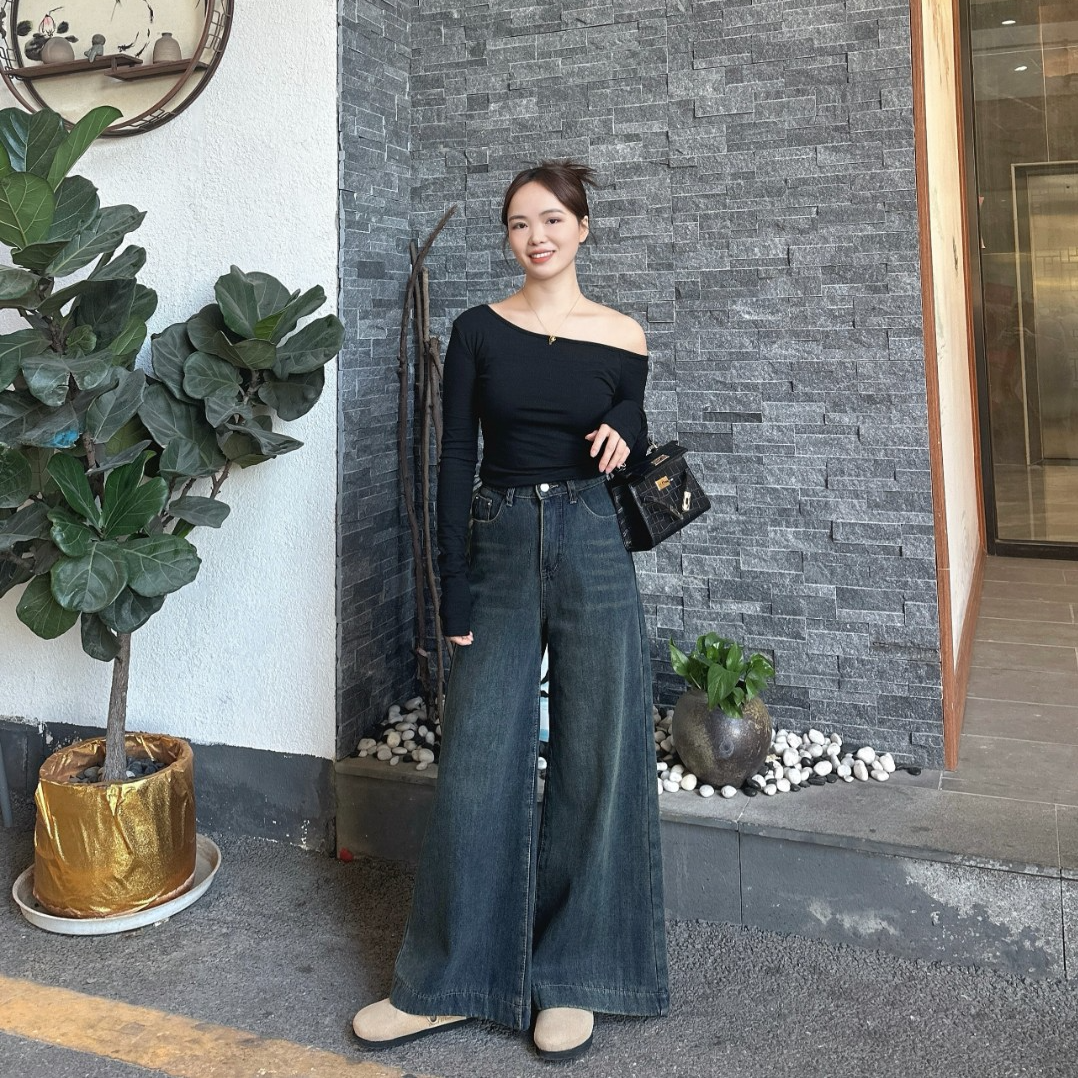 复古怀旧高腰显瘦宽松阔腿裤秋季牛仔裤港风时尚休闲百搭垂感