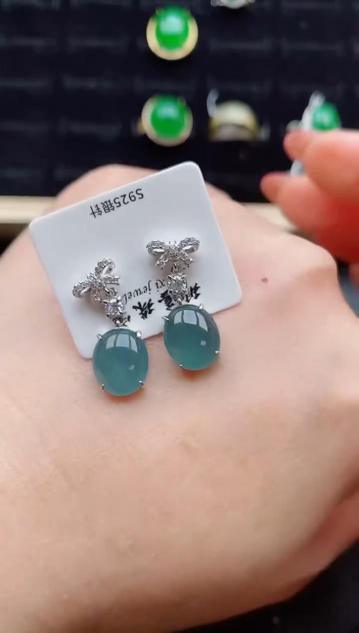 【闪购商品】翡翠耳饰银S925镶嵌1212