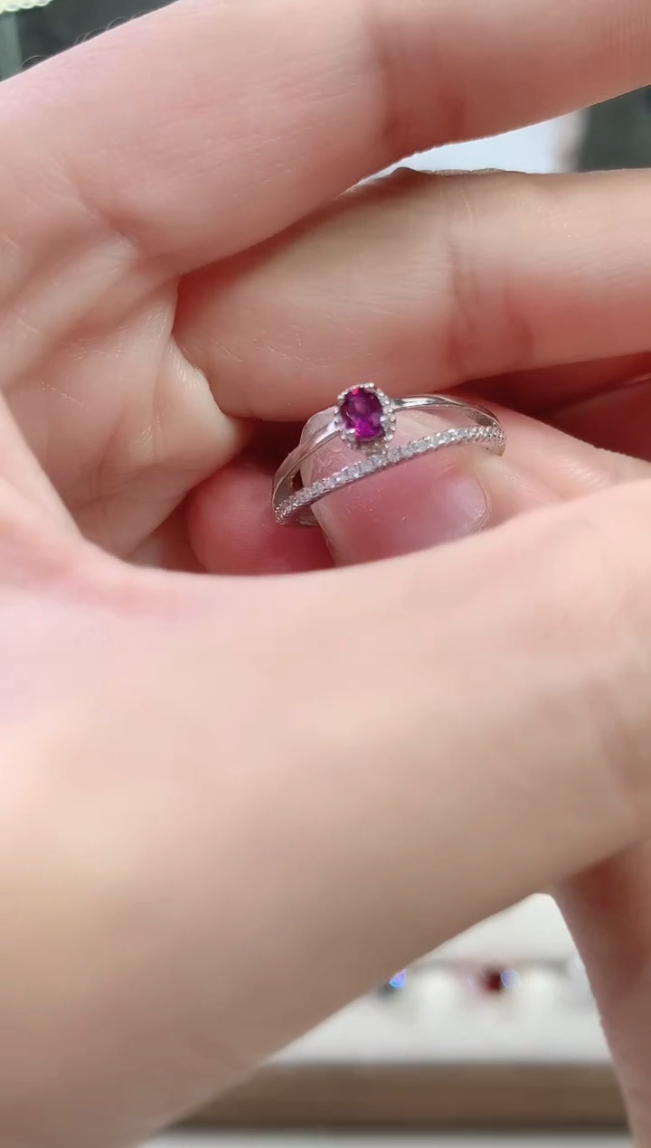 【闪购商品】石榴石（紫牙乌）戒指银S925镶嵌83-8