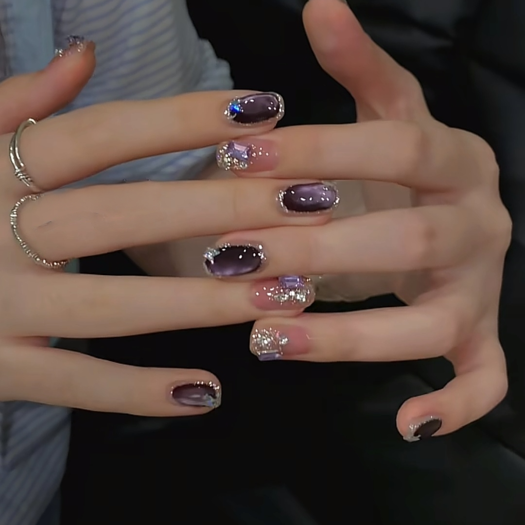 【紫霞】紫色猫眼法式穿戴甲片2025新款高级感秋冬显白甲片穿戴美甲