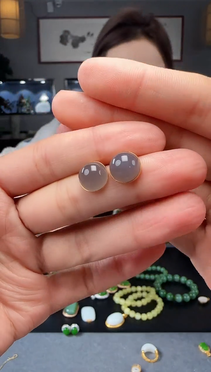 【闪购商品】和田玉耳钉18K金镶嵌1