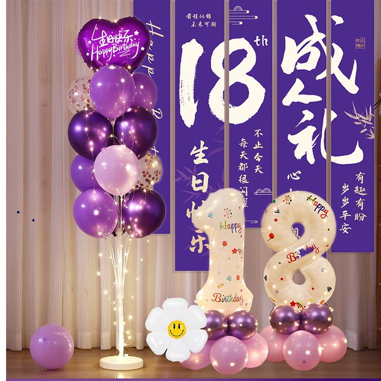 网红生日快乐布置气球男孩女孩18岁成人礼派对仪式感定制拍照道具