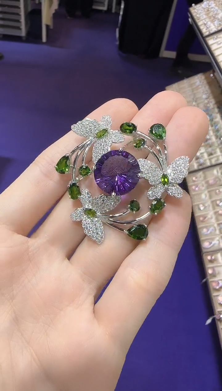 【闪购商品】紫晶颈饰银S925镶嵌胸针16mm设计款