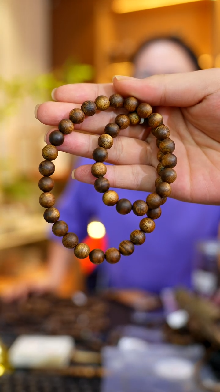 手串沉香沉香智慧沉香0.9白棋虫漏圆珠双圈手串多样性发一