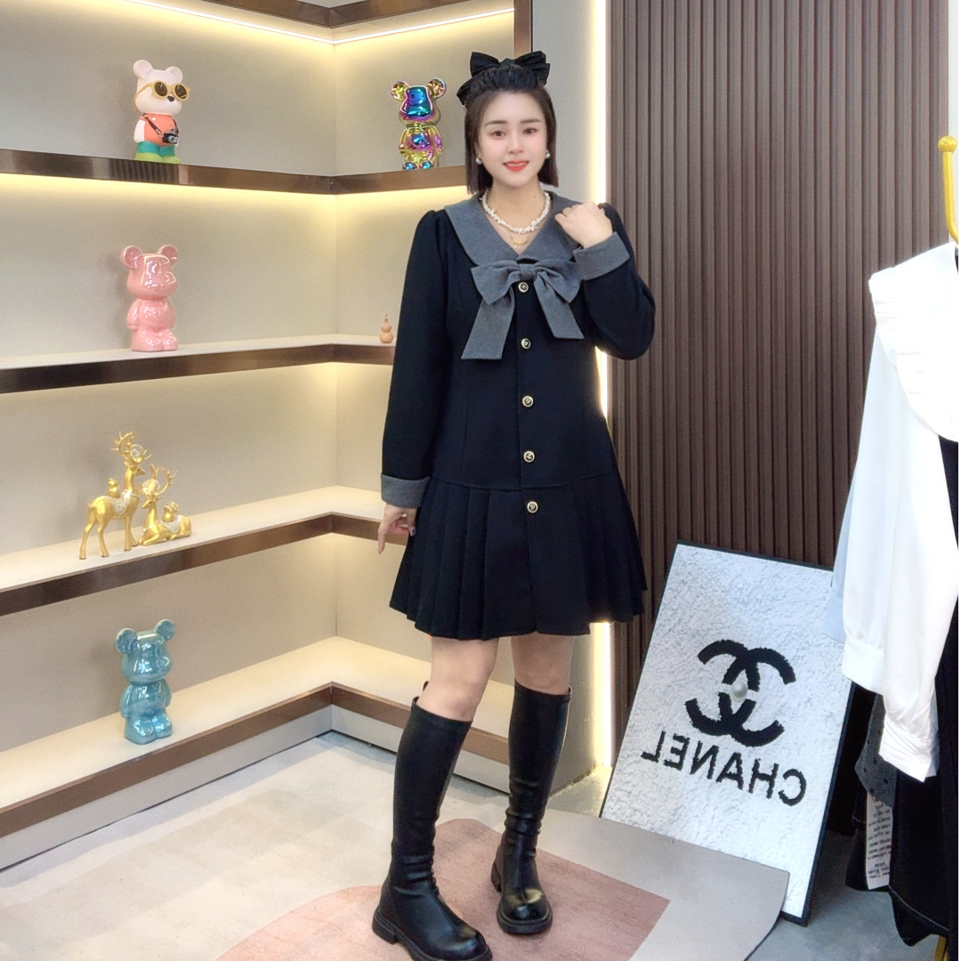 2025新款时尚洋气蝴蝶结收腰a字裙绝美显瘦藏肉西装连衣裙