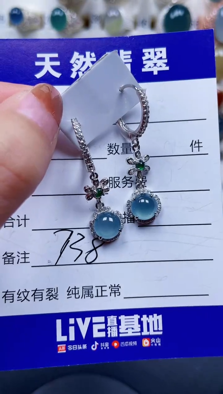 银S925镶嵌翡翠耳饰738