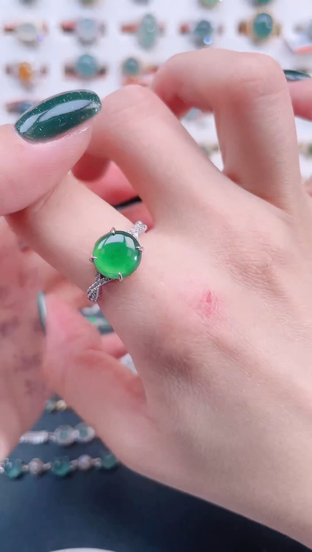 银S925镶嵌戒指翡翠天然翡翠