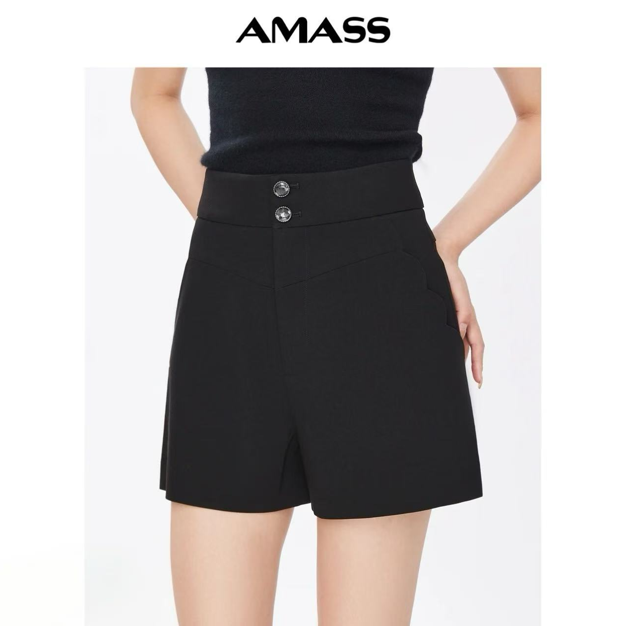 AMASS/阿玛施新款经典气质百搭俩粒扣时髦简约中高腰短裤 5100427