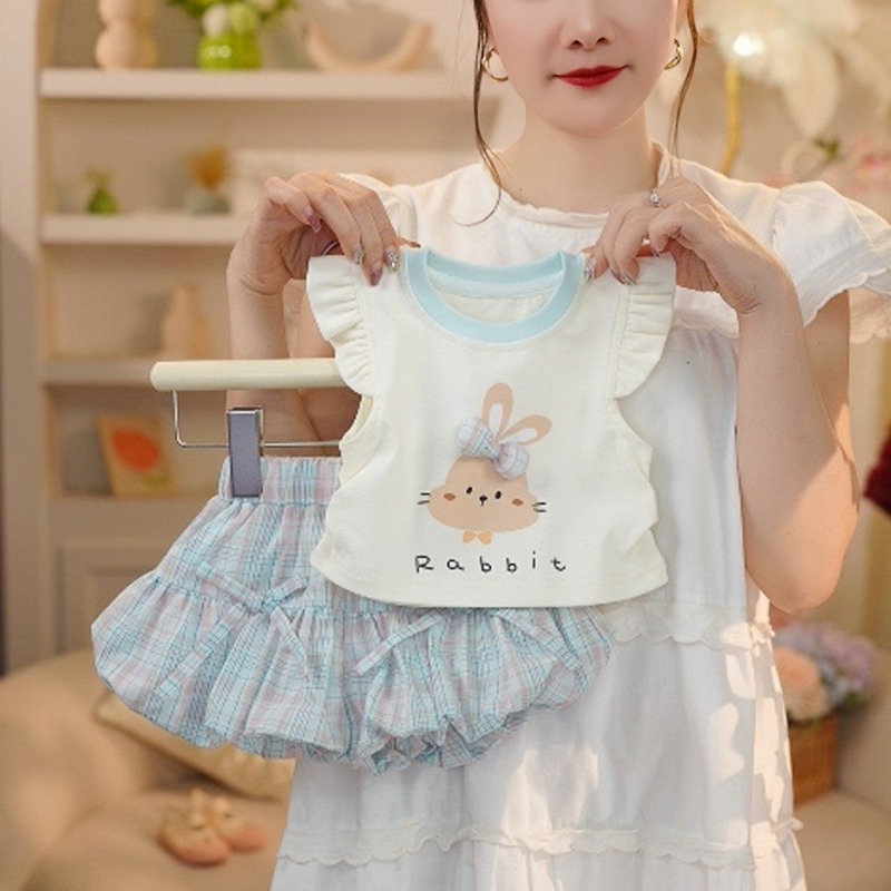 【现货】2025年夏季新款女小童可爱立体蝴蝶结小兔子飞袖套装037