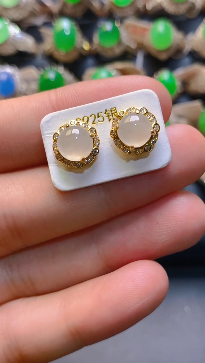 【闪购商品】翡翠耳饰银S925镶嵌天然A货翡翠1