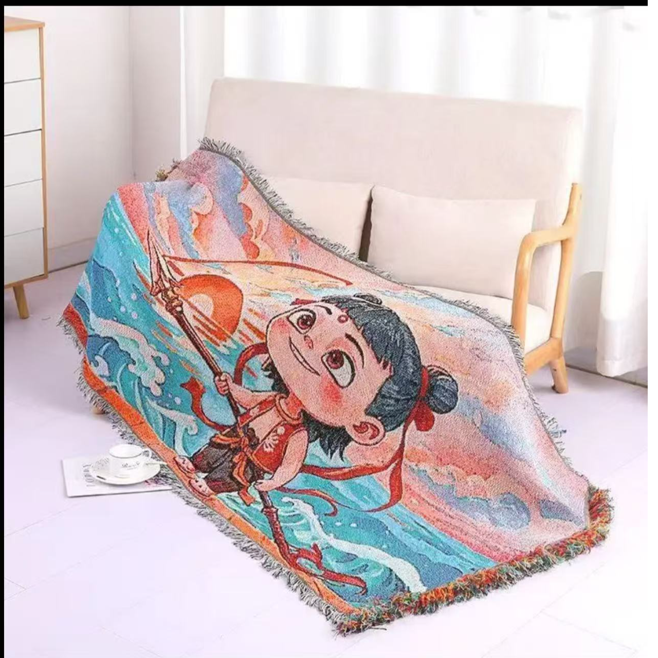 纯棉纱布盖毯沙发巾--哪吒闹海 90*180