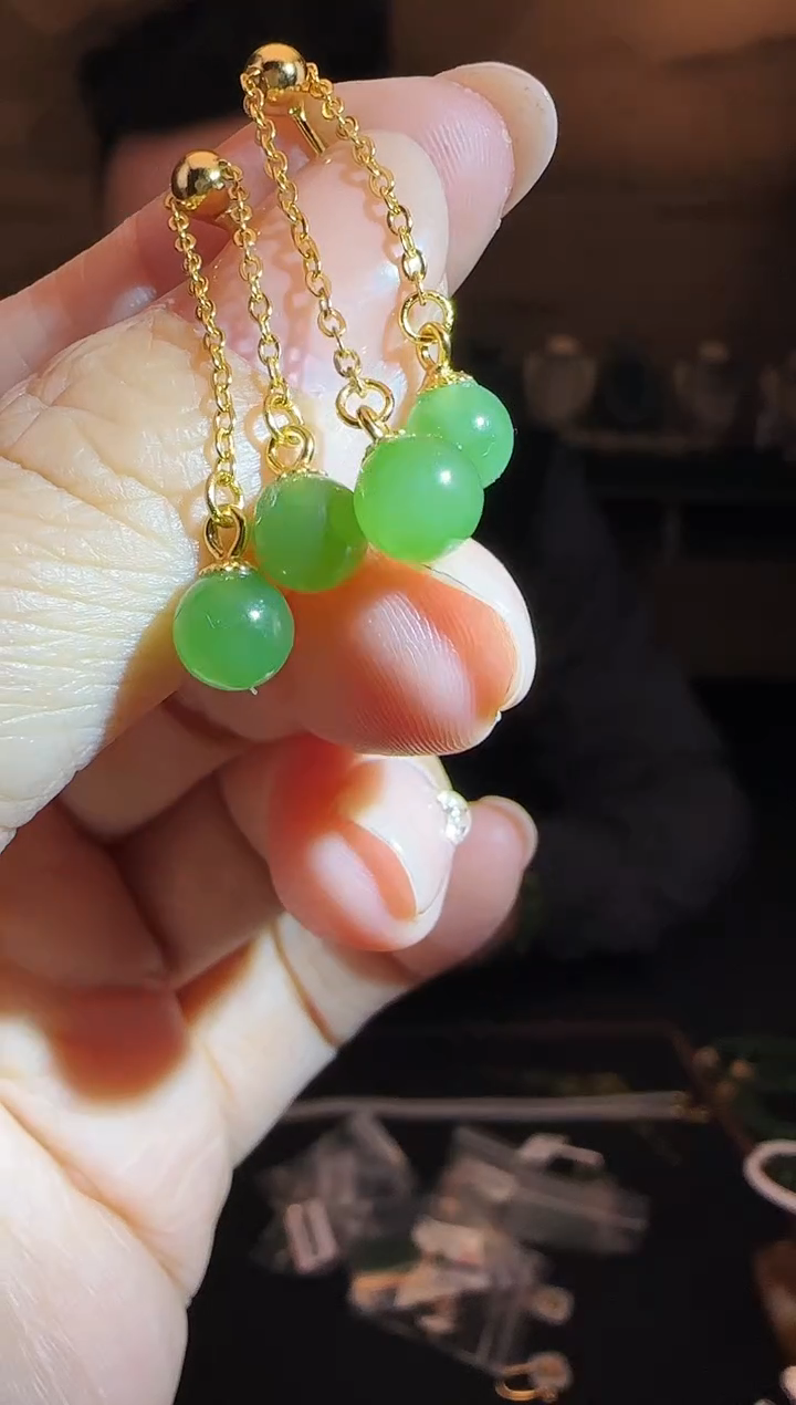 银S925镶嵌和田玉耳饰流苏