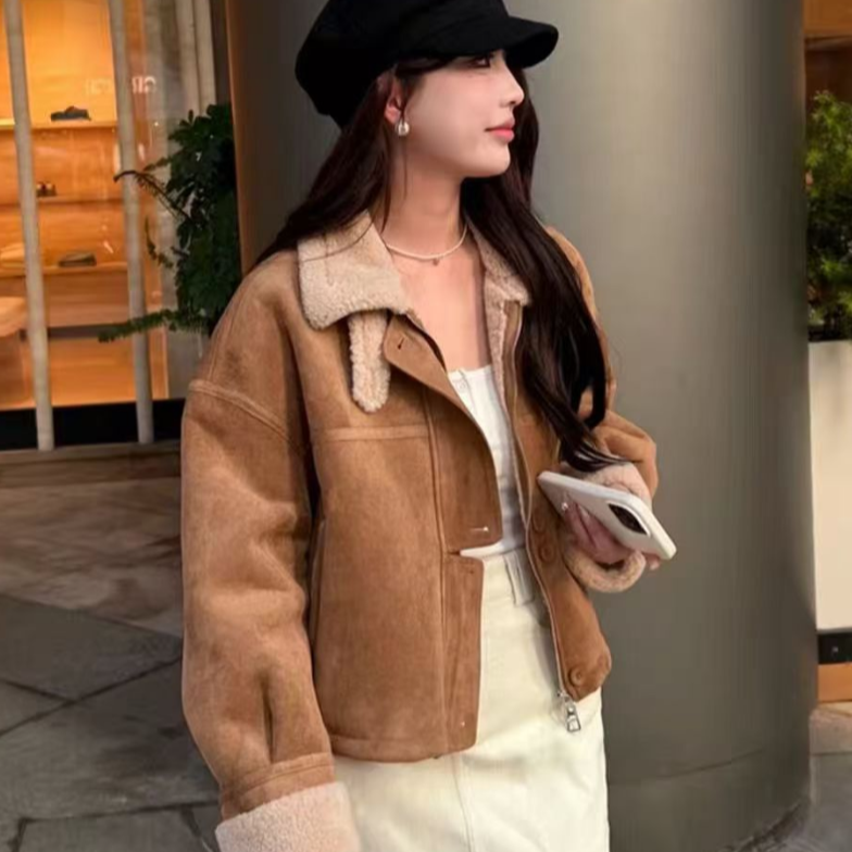 【思思精选】领短款时尚女装加绒直下摆女士短外套休闲B186#