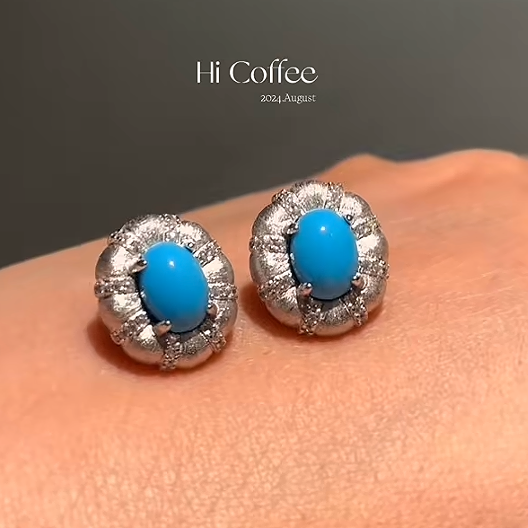 925银耳饰 E26133<布契拉提风>蛋形蓝色珠珠拉丝椭圆耳钉耳环