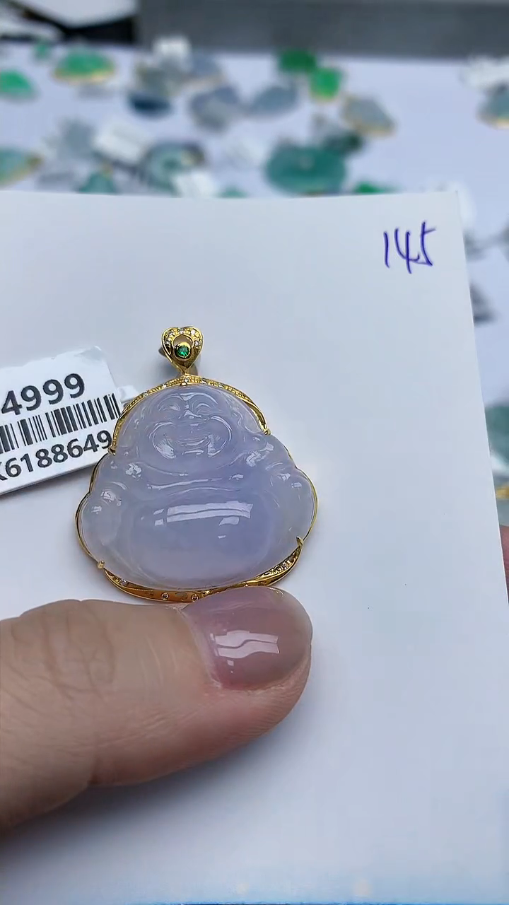 【闪购商品】翡翠挂件18K金镶嵌天然翡翠A货