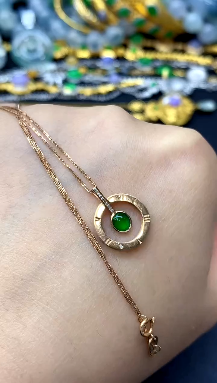 颈饰18K金镶嵌翡翠480-中国好珍宝