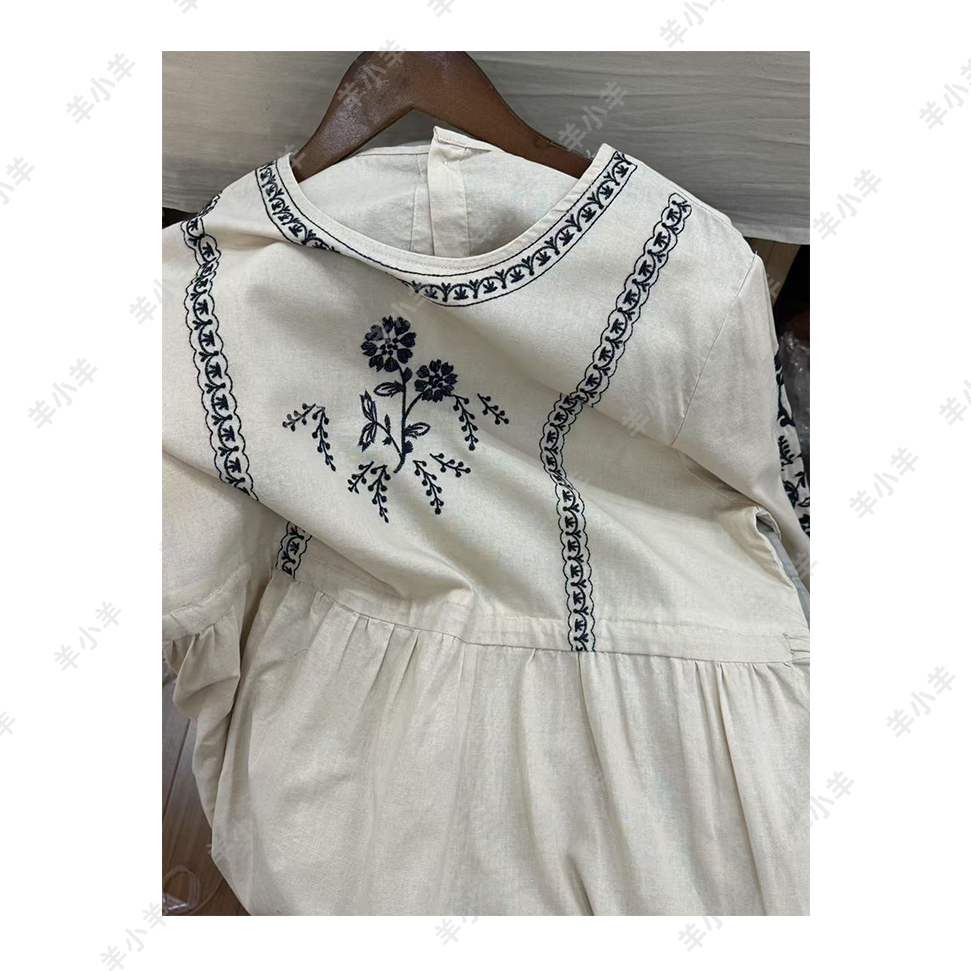 【羊小羊】192慕然 春夏花边蕾丝钩花重工长袖连衣裙宽松森系长裙