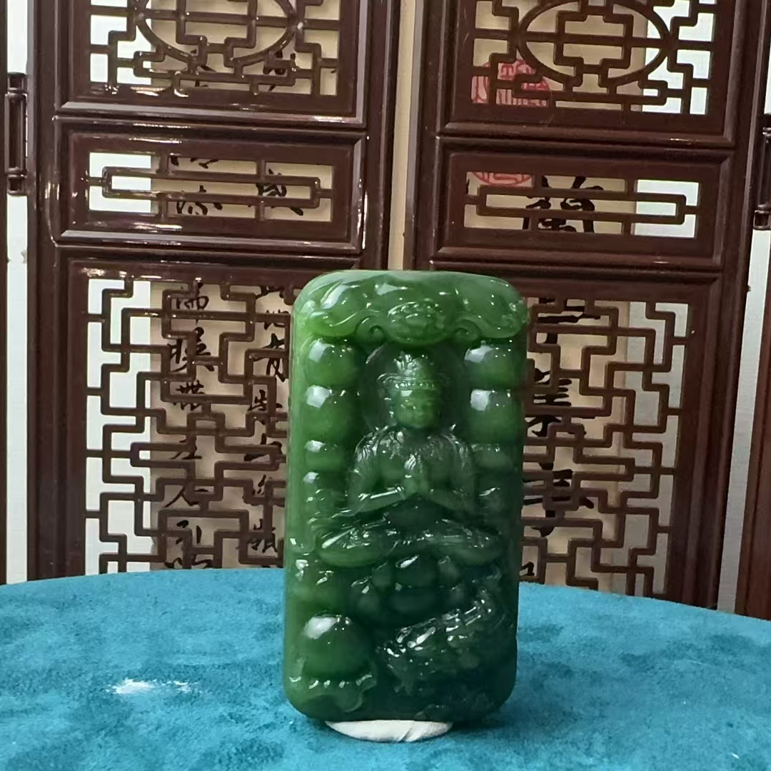 和田玉碧玉猫眼观音吊坠