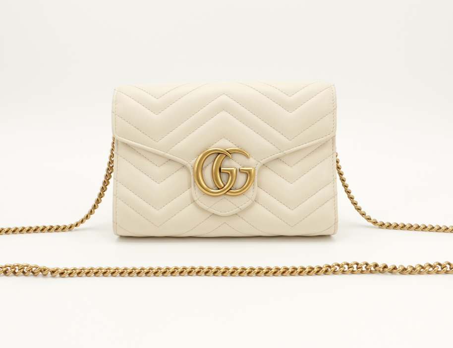 95新 GUCCI/古驰 GGS古驰马蒙woc白色金扣牛皮单肩包82141028