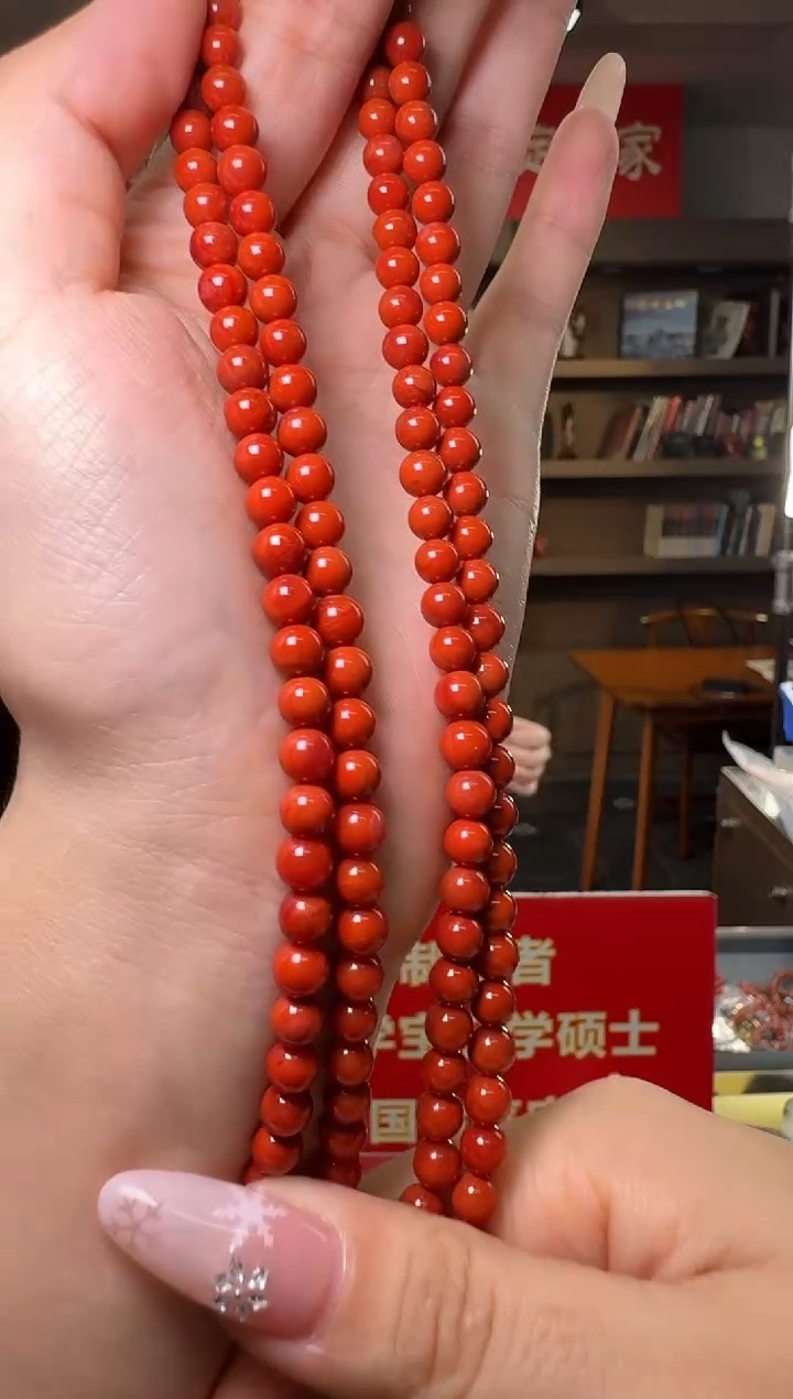 项链未镶嵌南红玛瑙南红玛瑙圆珠多圈长链5.5-6mm