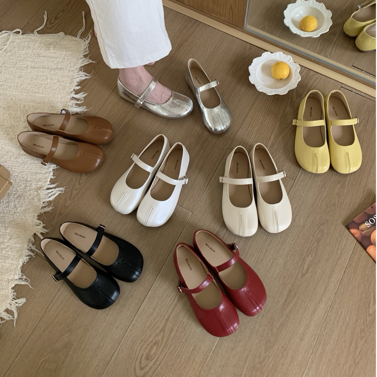 VEEFSHOW 9518-5 法式一字扣带分趾玛丽珍鞋子百搭不累脚舒适单鞋