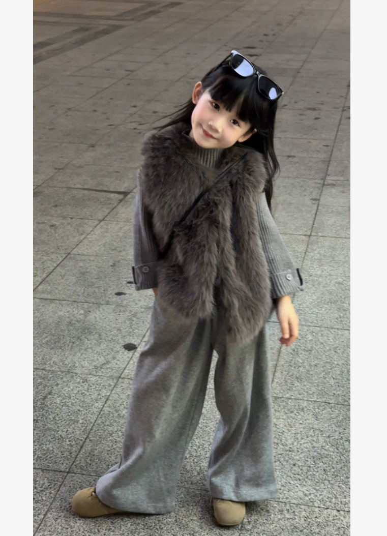 2025秋冬女宝宝洋气套装女童加厚气质套装毛毛马甲3件套韩版冬款