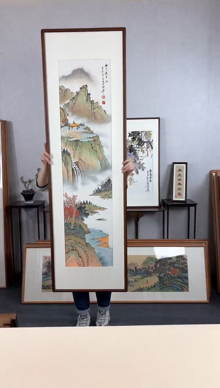 【闪购商品】国画手绘*山水竖幅*52*172cm实木框